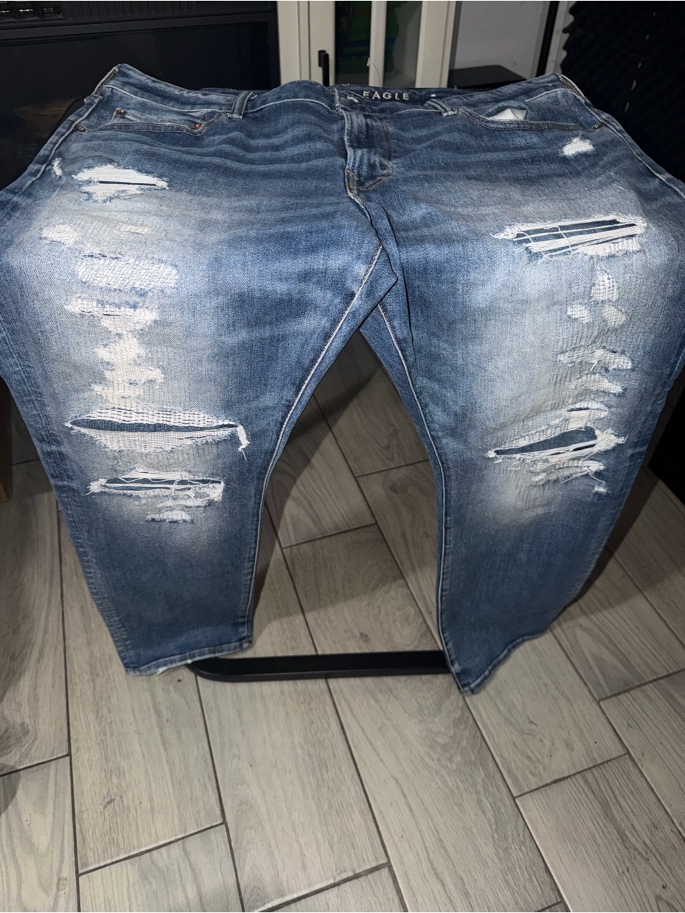 American Eagle Outfitters Slim Straight Distressed Blue Jeans